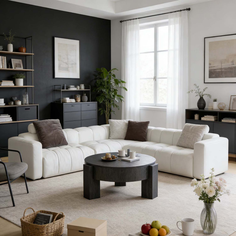 Table basse ronde avec rangement caché, Noir