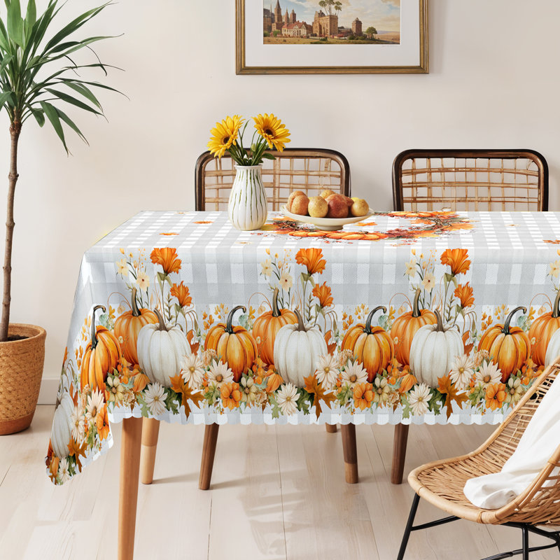 Autumn-Winter Tablecloth 140x180cm Rectangular Seasonal Holiday Patterns Pumpkin Motifs Party Picnic Dinner Table Cover