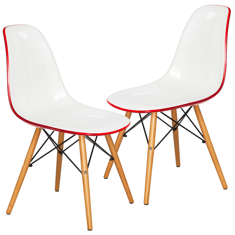Dubuque Dining Side Chair with Metal Eiffel Base Design and Beech Wood Legs, Transparent Blue, 2