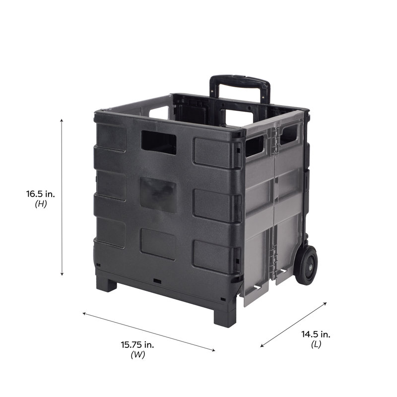 Black Collapsible Rolling Utility Cart with Aluminum Handle