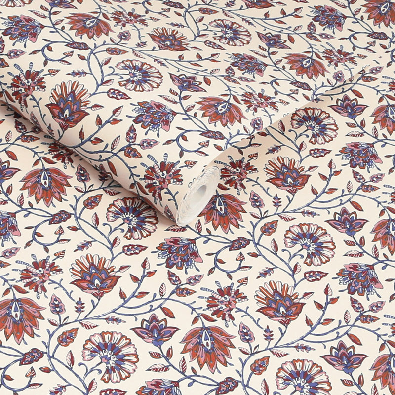 Joules Trailing Indienne Floral Blue/Green Wallpaper, Red