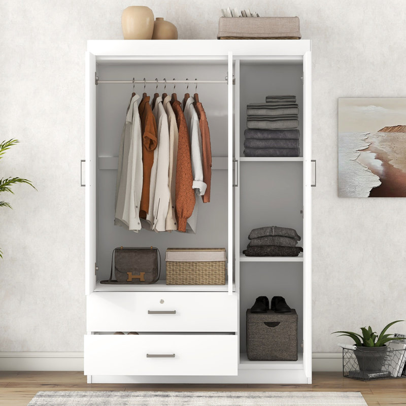 Garde-robe de chambre à 3 portes avec 2 tiroirs, blanc - option de rangement élégante, Blanc