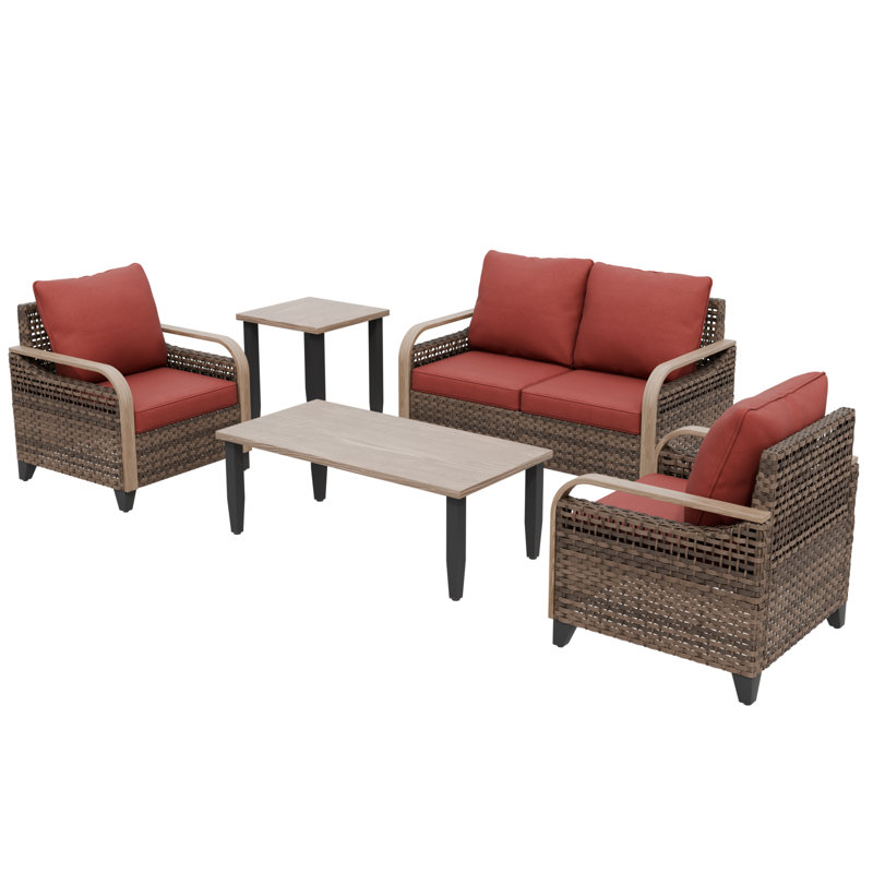 Ensemble de conversation d'extérieur pour 4 personnes avec coussins, Rouge