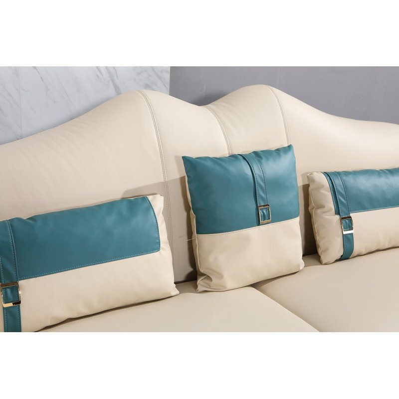 Sofa, White/Blue Genuine Leather