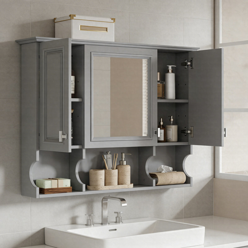 Armoire à pharmacie de salle de bain murale 35 "x 28" avec miroir, armoire de rangement moderne avec tablettes réglables
