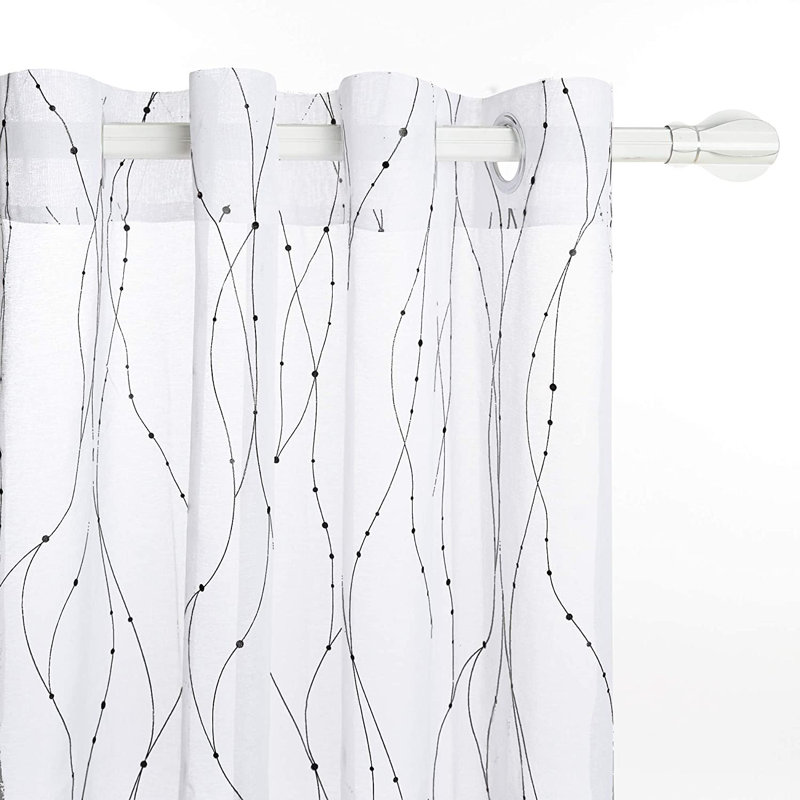 Cassien Sheer Curtain Pair, White/Black, 52" W x 54" L