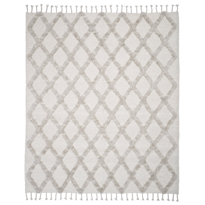 Tapis ivoire marocain en laine tissé à la main, Rectangle 8 pi x 10 pi