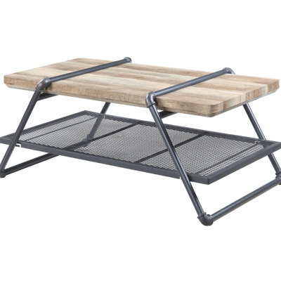 Wooden Top Coffee Table With Metal Shelf And Stable Structure - Industrial Aesthetic Piece Rectangular Storage Elegant