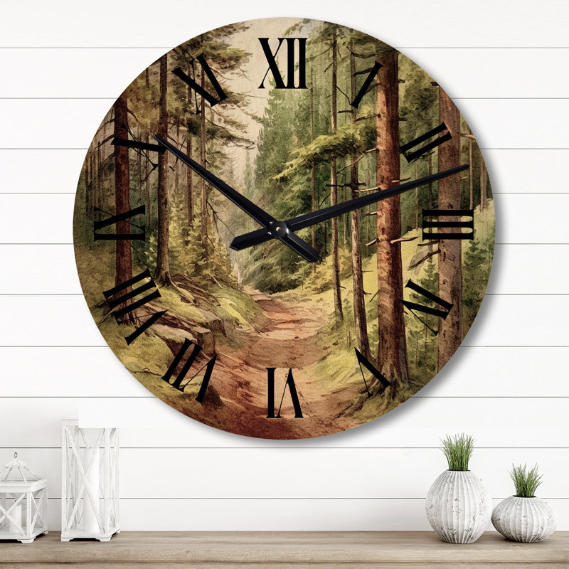 Petite route dans un paysage de montagne - horloge murale surdimensionnée en bois forêt, Grand
