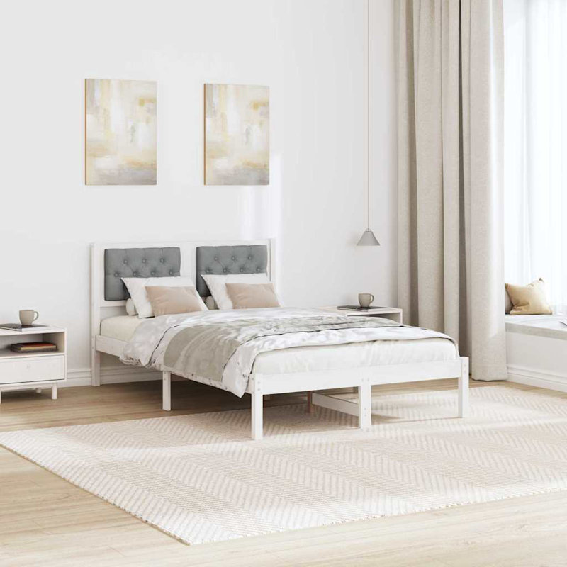 Solid Wood Bed Frame, 120 x 190cm, White/Light Grey