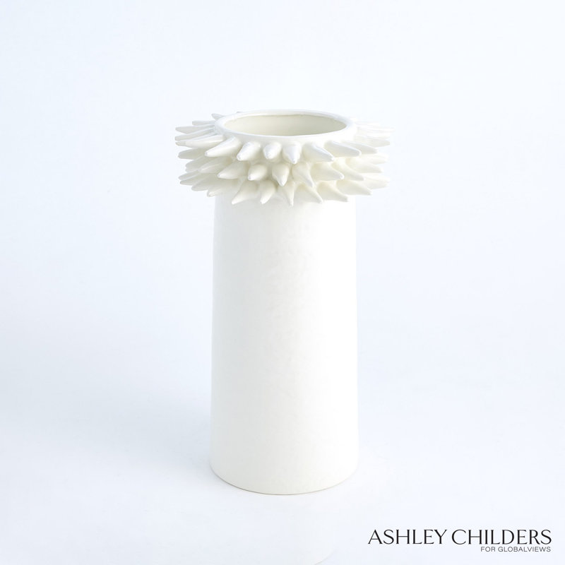 Spike Cylinder Vase-White-Sm, 12.25" H x 7.75" W x 7.75"D