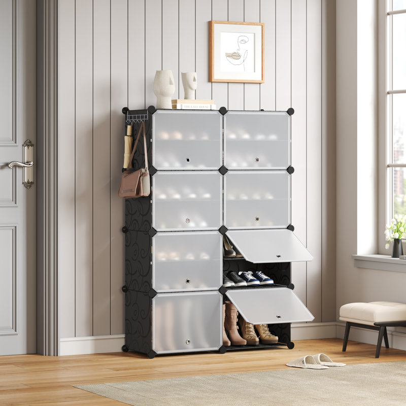 32 Pair Stackable Shoe Storage Cabinet, Black