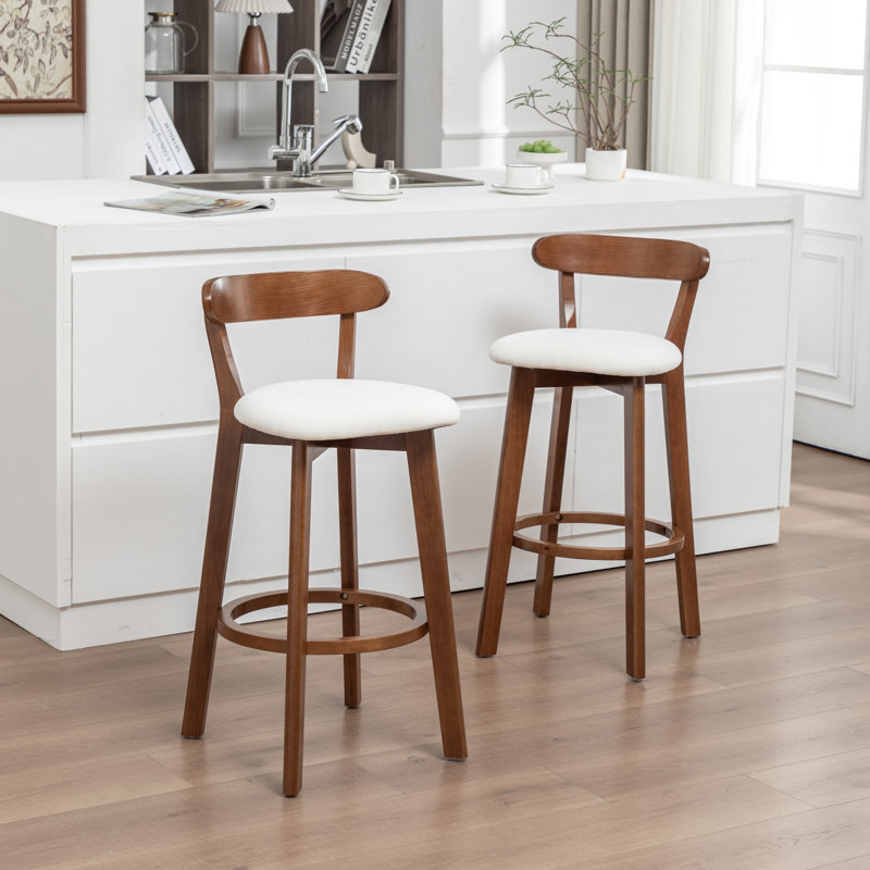 Nordic Solid Wood Bar Stool, Beige