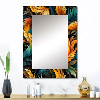 «Michie» orange et bleu sarcelle plume Avian Elegance - miroir mural décoratif imprimé animal, grand miroir Glam, impression d'art en métal