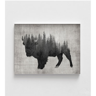 Large Bison Art Print, Framed Abstract Forest Print, American Bison Print,Steppe Bison Art,Cowboy Wall Art,Dark Forest Print,Framed Wall Art