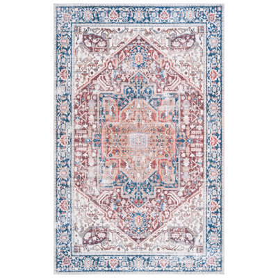 Arizona Symphony Machine Washable Non-Slip Area Rug In Red & Navy