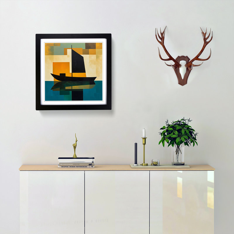 Boat on a Lake Suprematism - Framed Print, Black
