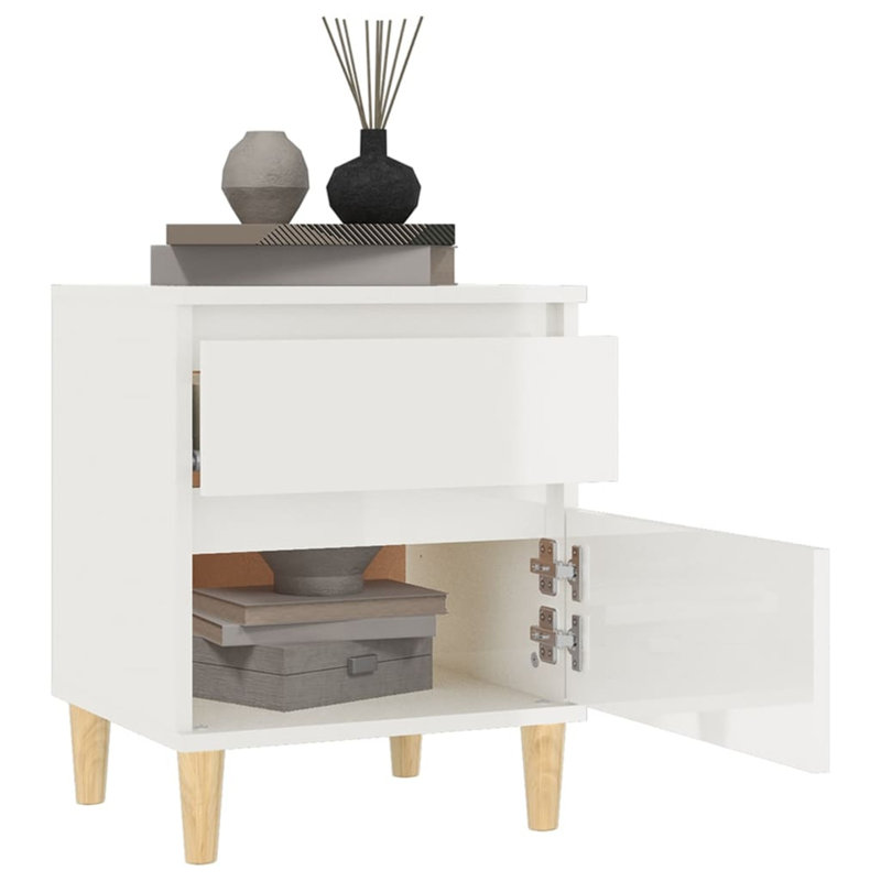 Vandiver 40cm W Bedside Table, High Gloss White