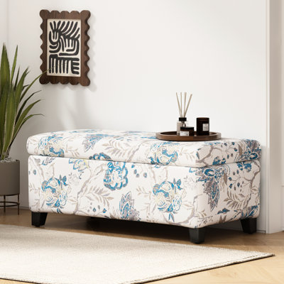 Multi-Functional Blue Flower Storage With Soft-Close Hinges, Material, Suitable For Bedroom And Storing Board Games Luxury , Function As Footrest, Seat Store In Office
