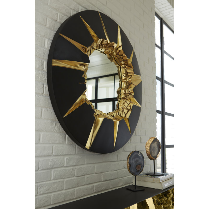 Circular Cracked Mirror, Black & Gold