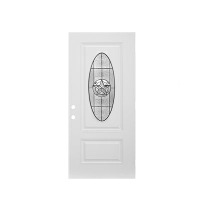 White Fiberglass Exterior Doors, 36x80 Right-Hand Inswing, Oval Glass Entry
