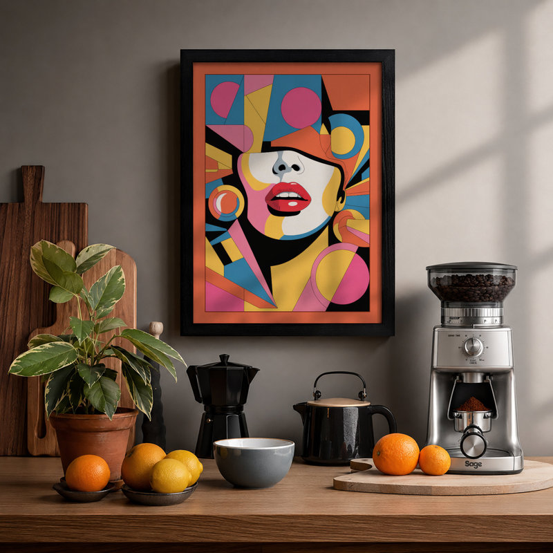 Geometric Portrait Modern - Framed Print, Black, A3 - 42.0 x 29.7 cm