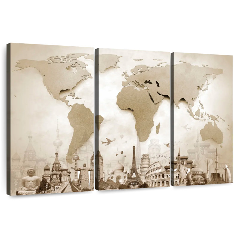 Aliaz Copper Steel World Map, 42" H x 65" W