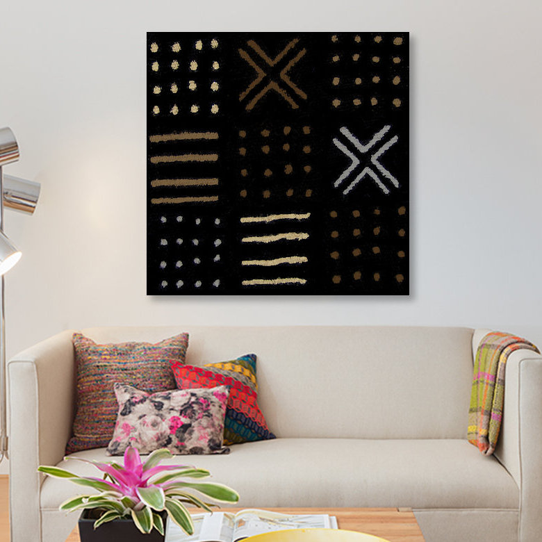 «Mudcloth Geometric Design II», impression sur toile, H 12 po x l 12 po x P 0,75 po, Toile tendue, Pas de tapis