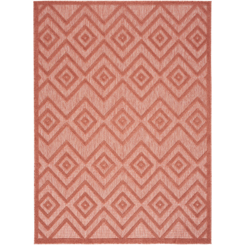 Foundry Select Versatile Diamond Coral/Orange Indoor/Outdoor Area Rug, Rectangle 6' x 9'