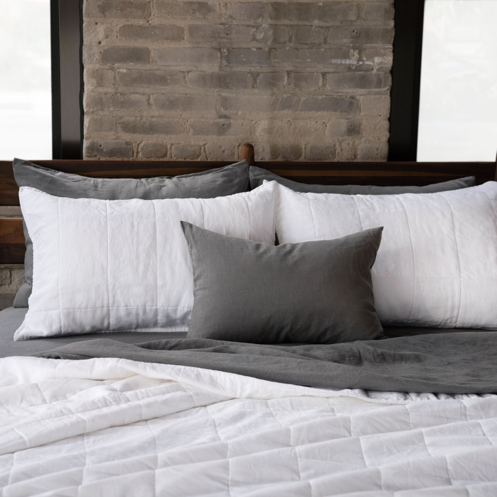 French Linen Quilt Set, White, King Quilt