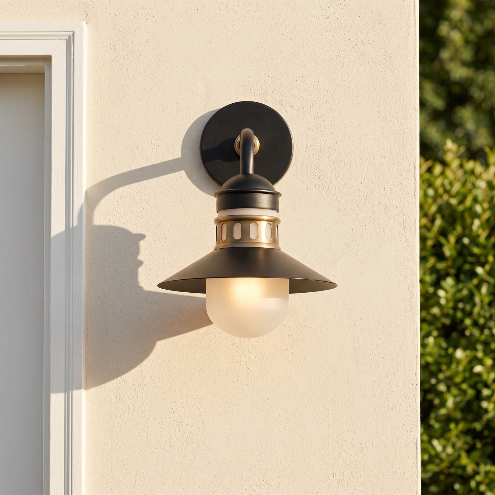Single Light Bell Outdoor Wall Light, Black/Antique Brass, 14.5" H x 9.75' W x 11.25" D