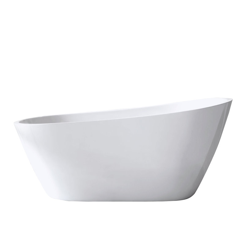 Freestanding 67 - Inch Oval Bathtub, Gloss White Finish, Overflow, Pop Up Drain, , Contemporary Design, Acrylic Soaking Tub For Bathroom