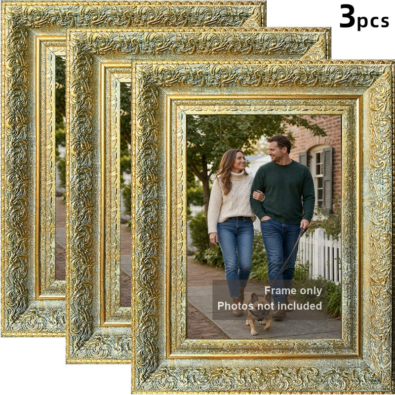Cadre photo 3 pièces 5 "x 7" doré antique pour décoration de chambre à coucher, Or antique, 3, L 5 po x H 7 po