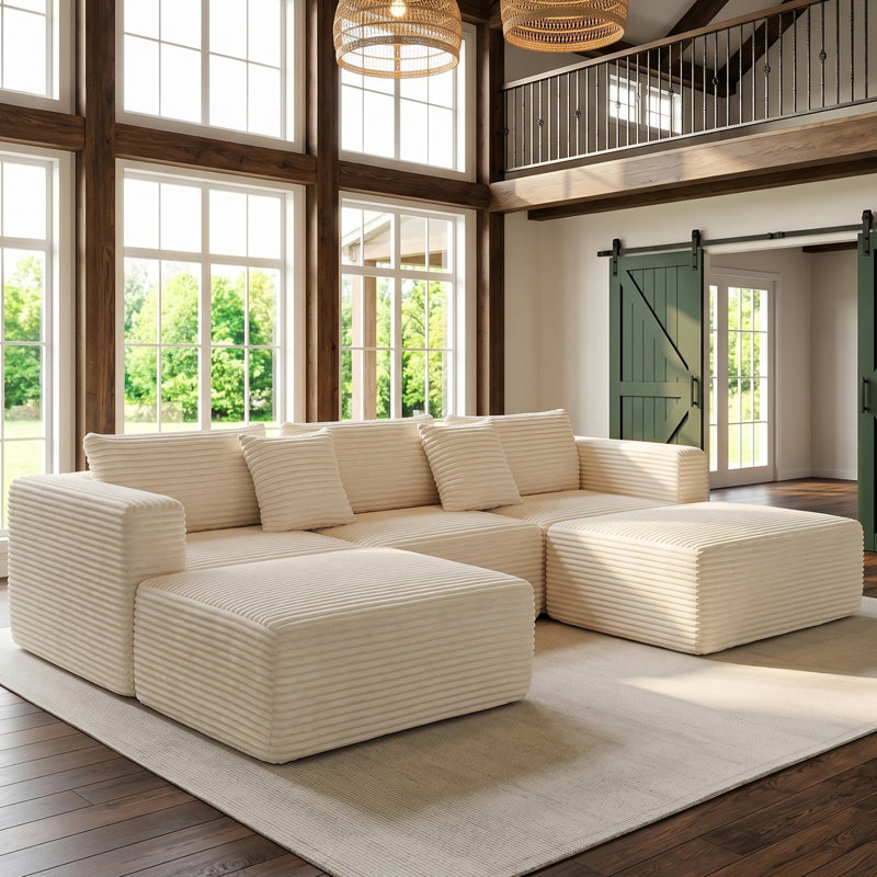Canapé modulaire en velours côtelé blanc Boneless, Blanc