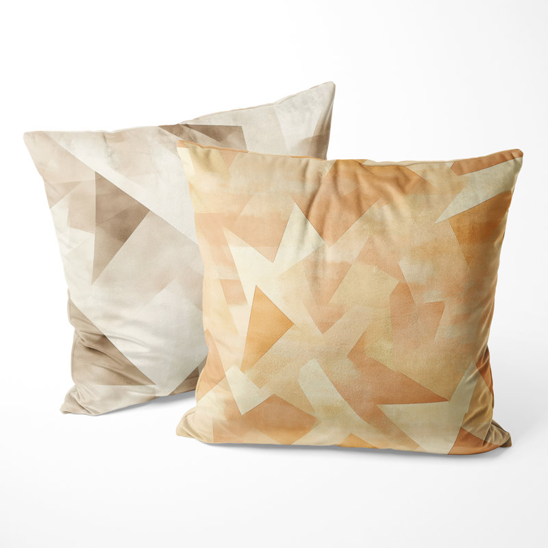 Beige Angles - Coussin décoratif géométrique imprimé 2 pièces, H 18 po x l 18 po