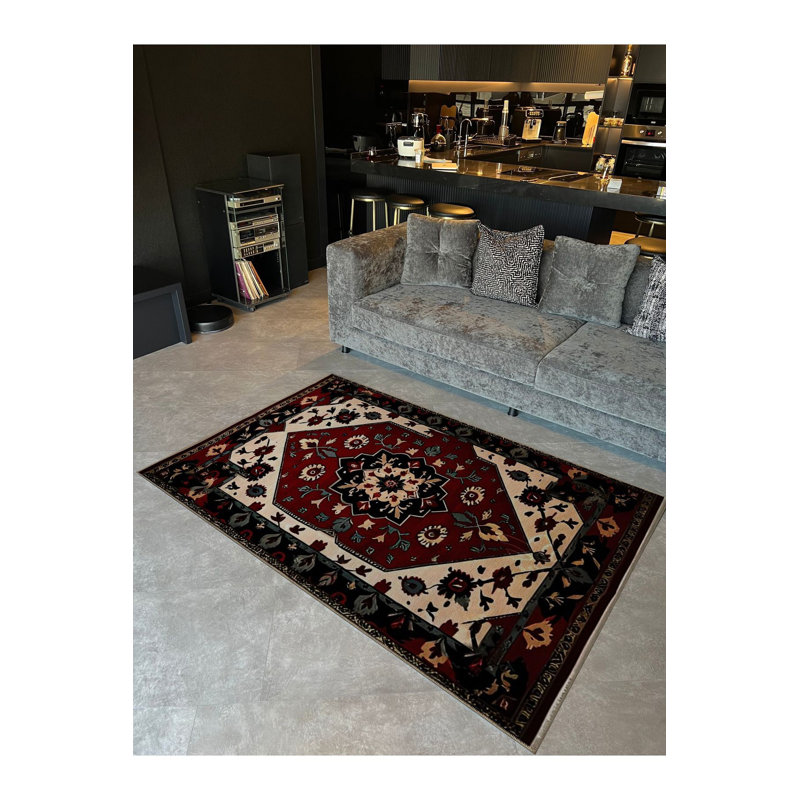 Tapis lavable à la machine Vintage Bourgogne, Sous-tapis carré 3 pi 3 po inclus