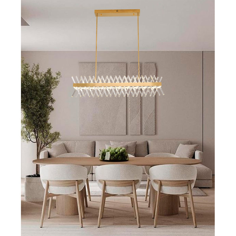 Modern LED Crystal Rectangular Crystal Chandelier, Gold, 10" H x 40" W x 6" D