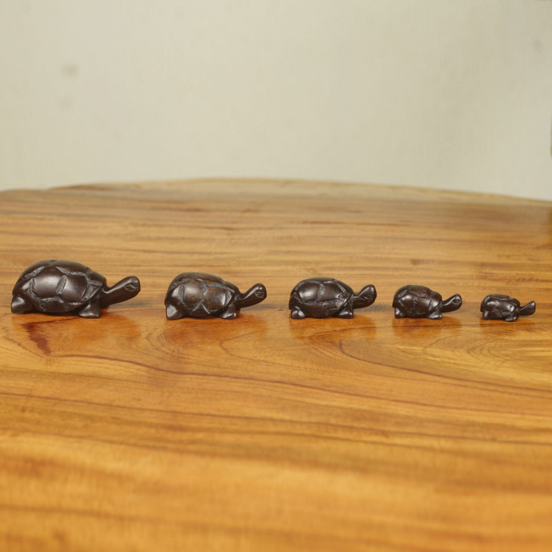 Ensemble de figurine 5 pièces en tortue de bois sculptée à la main ébène Dreama