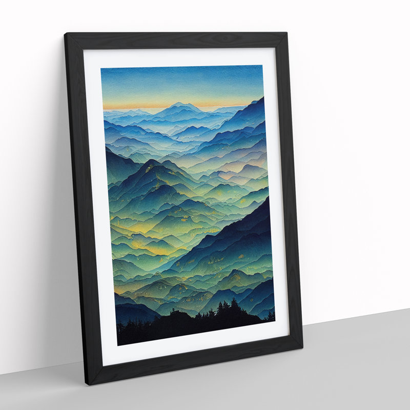 Painted Mountain Landscape No.4 - Single Picture Frame Print, Black Framed, 64cm H x 46cm W x 2cm D