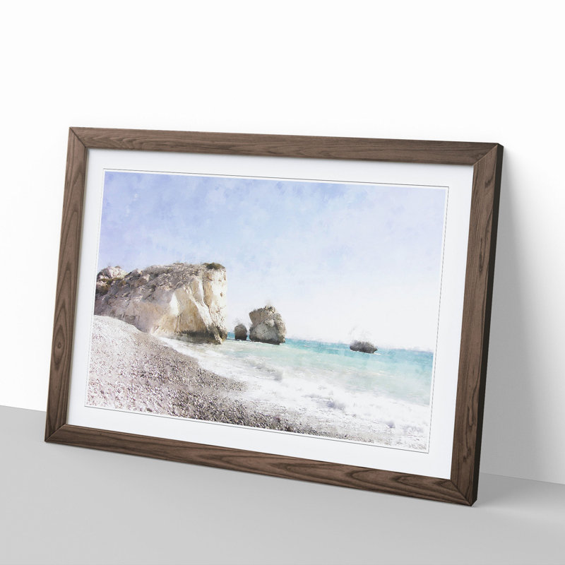 Cyprus Beach - Picture Frame Painting, 48cm H x 65cm W x 2cm D, Walnut Framed
