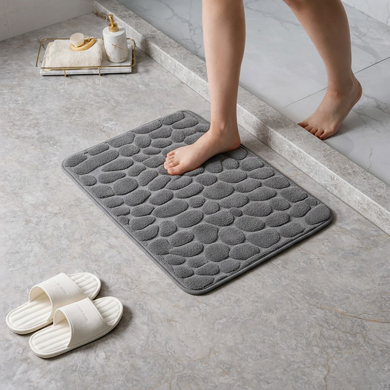 Cobble Stone Mat Non-Slip Bath Mat, Dark Gray
