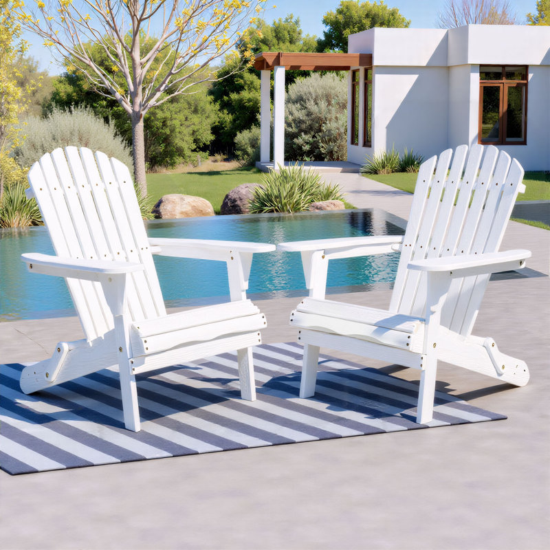 Solid Wood Folding Adirondack Chair, White