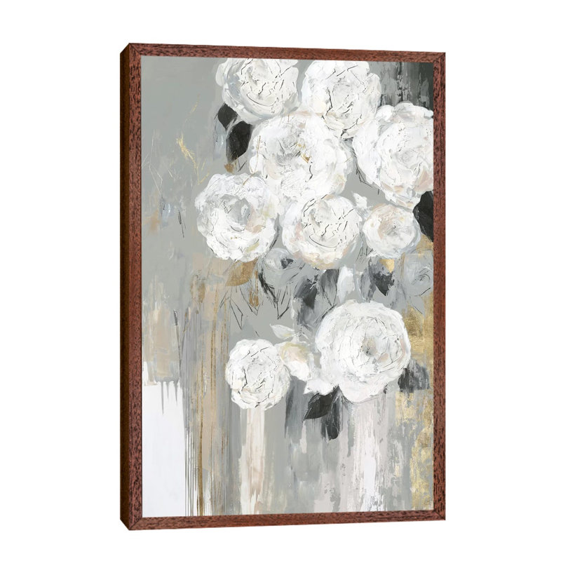 Cascading Grey by Asia Jensen - Floater Frame Painting on Canvas, 66.04 cm H x 45.72 cm W, Brown Framed