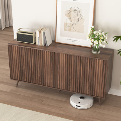 59.2" Walnut Sideboard Buffet Cabinet, Wood Credenza Console with 4 Doors & Adjustable Shelves, Storage Coffee Bar Cabinet for Kitchen, Living Room, Dining Room
