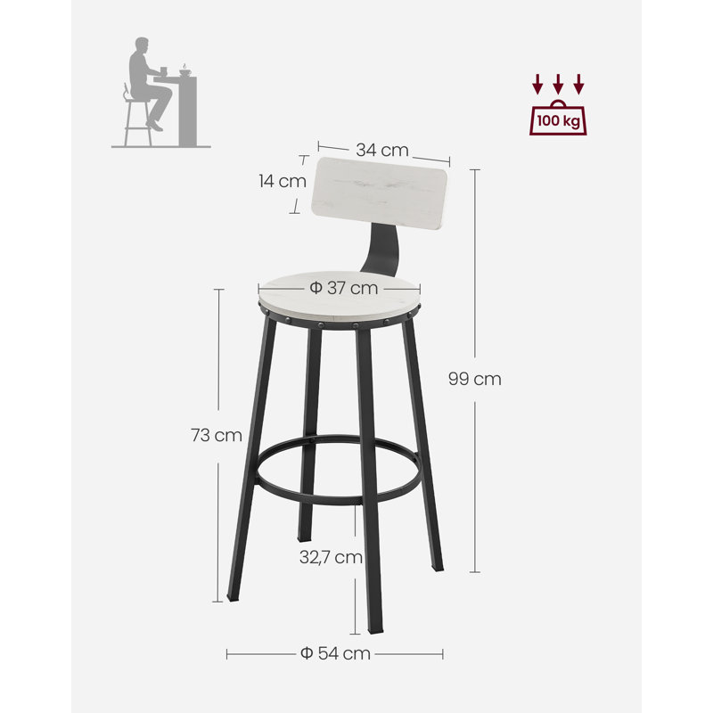 Shakir Counter Stool,Set of 4 Industrial Bar Stool Kitchen Bar Chairs with Backrest, Steel Frame, White/Black