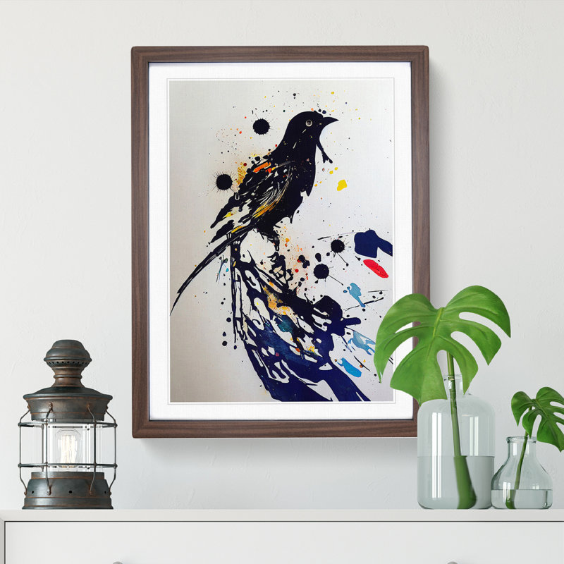 Bird Splash No.1 - Wall Art, 36cm H x 27cm W x 2cm D, Walnut Framed, White