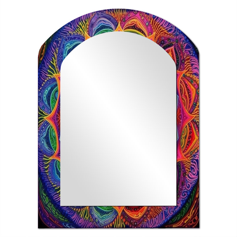 Sacré Mandala - miroir unique de forme unique Boho Mandala, grand miroir mural rose, impression d'art en métal, 34 po x 25 po