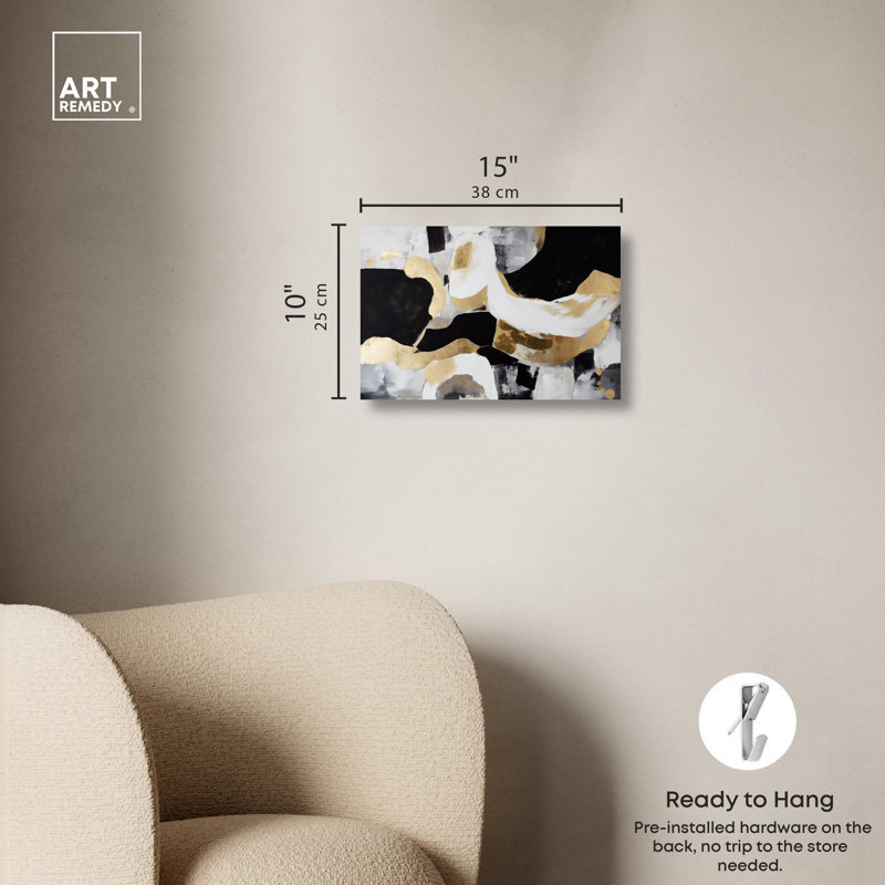 Elegant Black, White, and Gold Abstract Canvas Wall Art, 15" x 10"