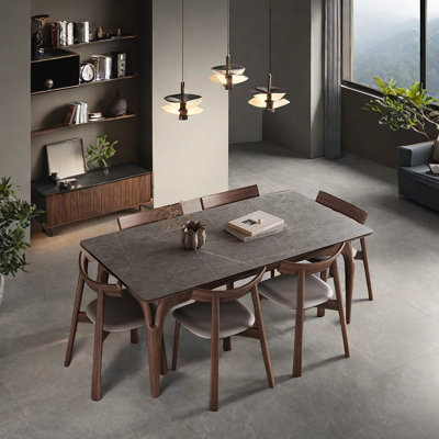 Ash Wood Sintered Stone Dining Table Chair Set