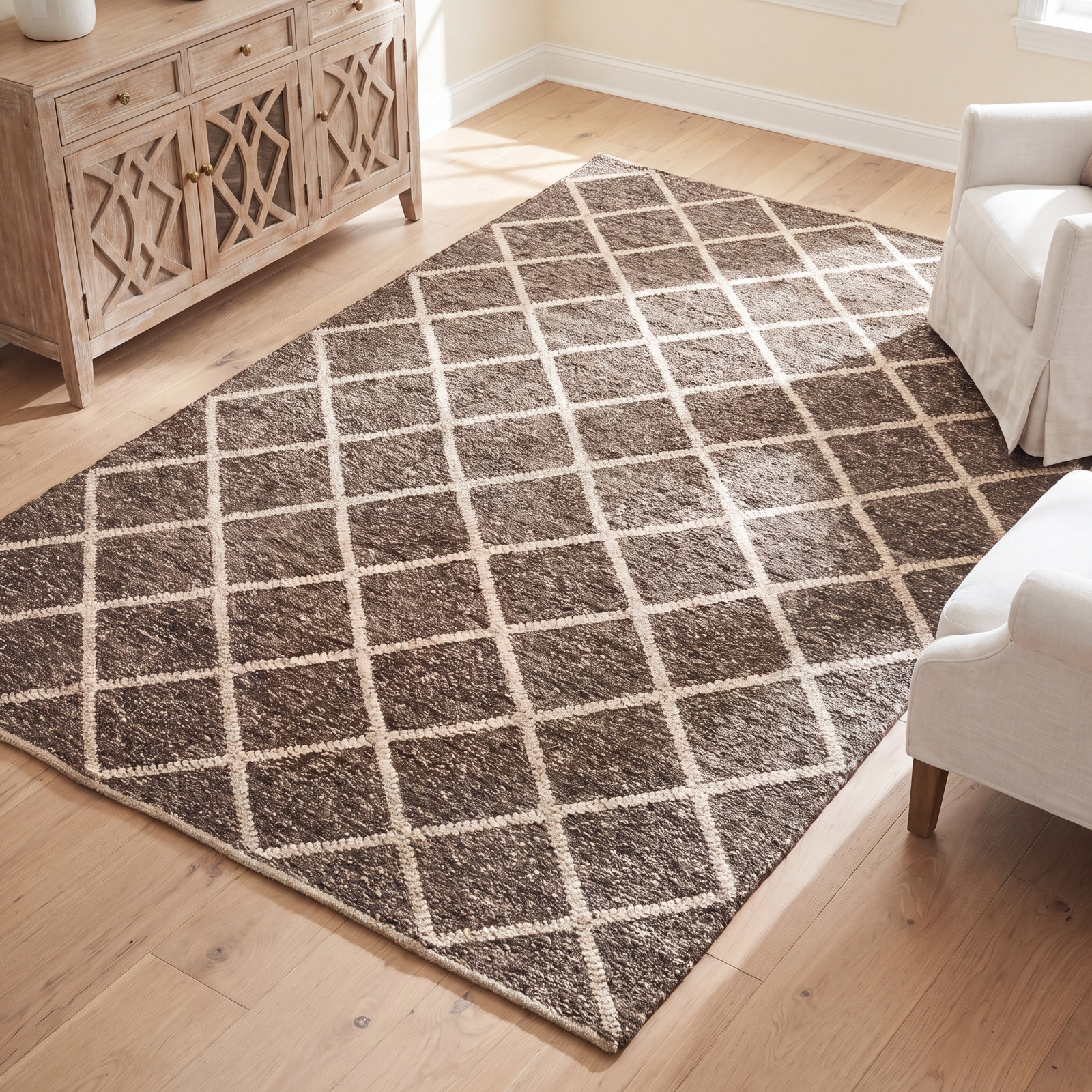Dark Brown Flatweave Geometric Rug, Rectangle 2' x 3'